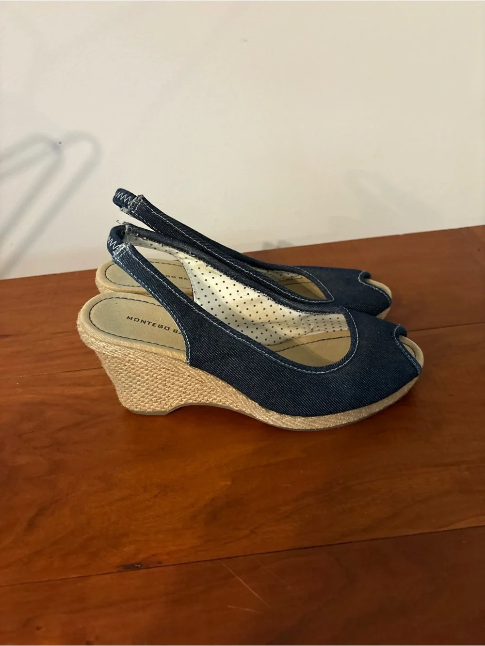 Montego Bay Club Denim Peep Toe Wedge Sandals Sz 7